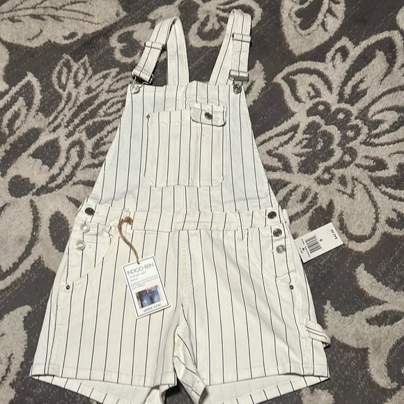 Indigo rein Jean overalls. New. Size 9. Black stripes. - Picture 1 of 4